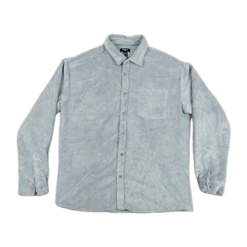Forever 21 Corduroy Shirt Mens Large Blue‎ Button Up Long Sleeve Casual Pocket